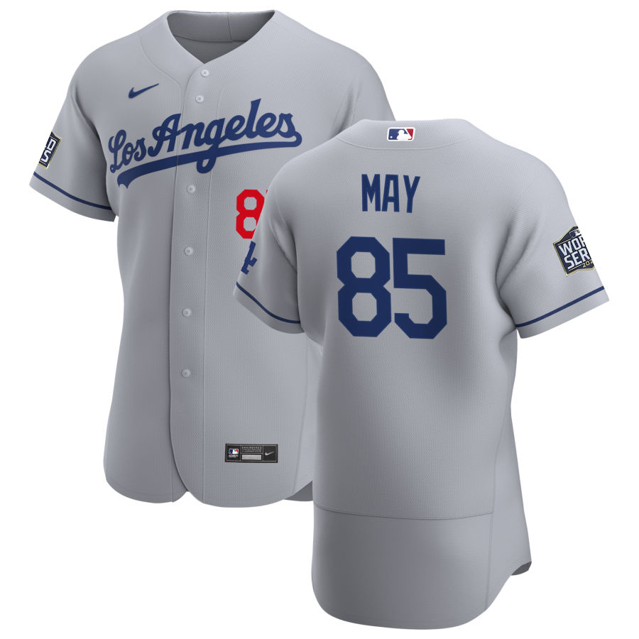 Los Angeles Dodgers 85 Dustin May Men Nike Gray Road 2020 World Series Champions Authentic Team MLB Jersey